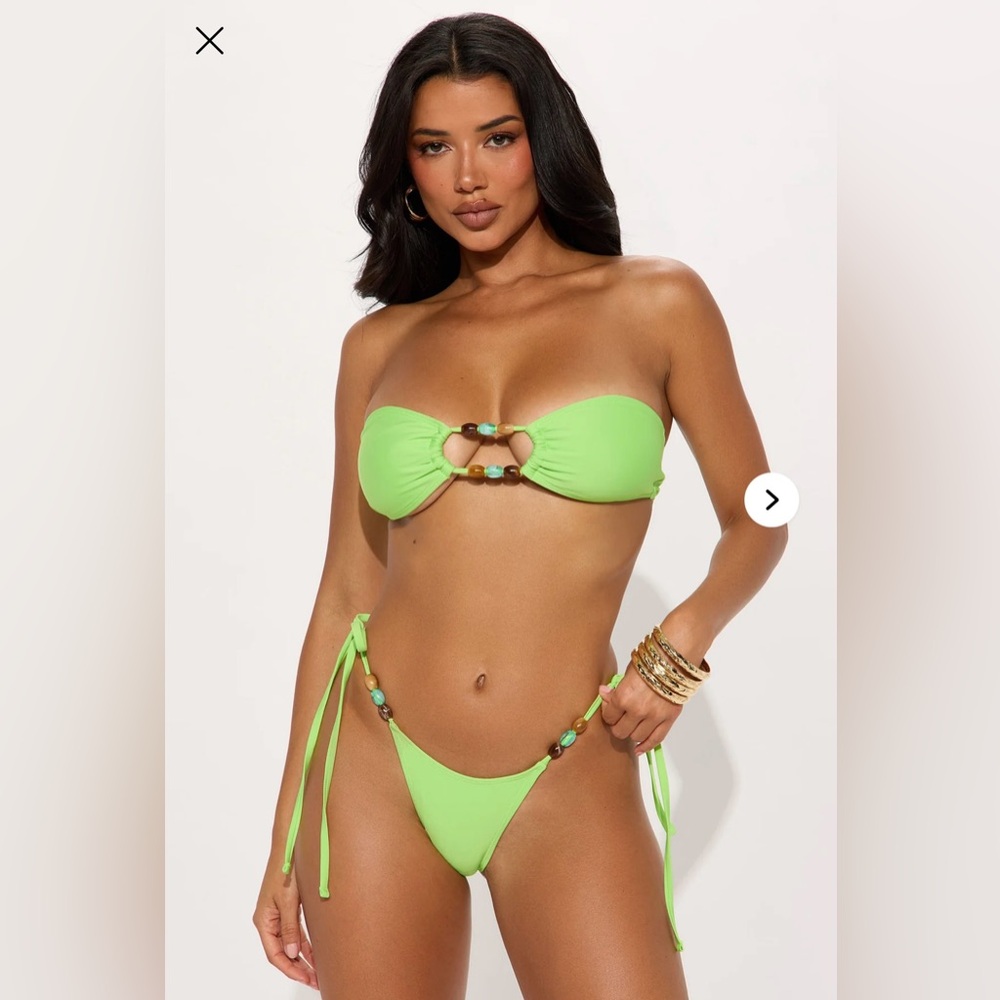 Fashion Nova Lime Green Bikini with Bead Accents